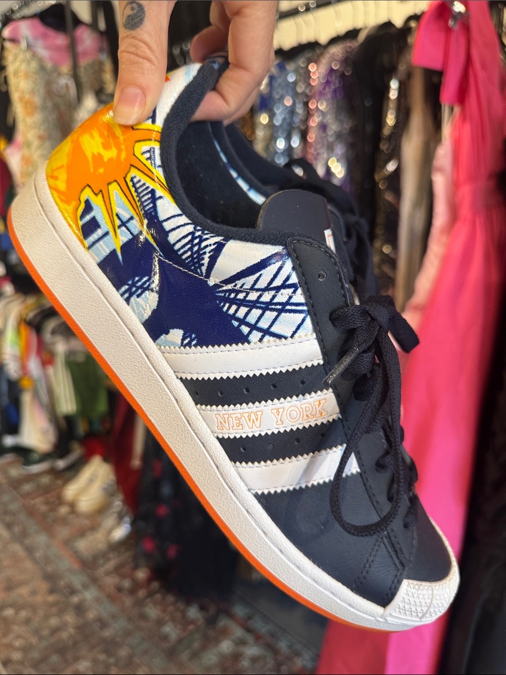 adidas Halfshells New York Navy, White & Orange Graphic Sneakers